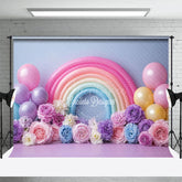 Aperturee - Aperturee Floral Balloons Rainbow Birthday Cake Smash Backdrop
